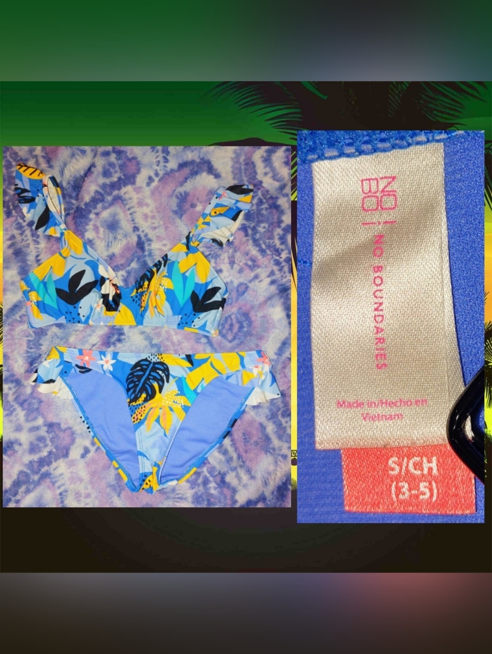No Boundaries Blue/Multiclr Tropical Floral Print Swim Bikini 2Pc Set Sz S(3-5)